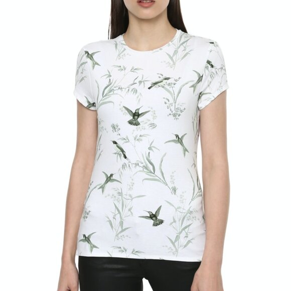 Ted Baker Yumelia Fortune Floral Fitted Tee In White Green S/M - Picture 2 of 13